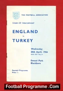 England v Turkey 1966 – U23 Ewood Park Blackburn Peters