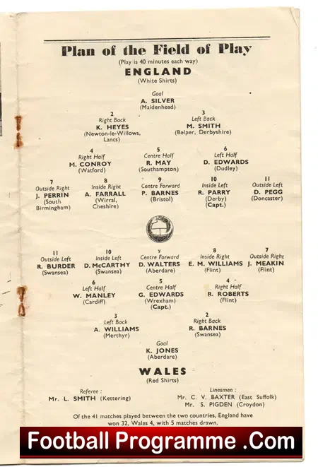 England v Wales 1951 – Wembley Schoolboy Duncan Edwards