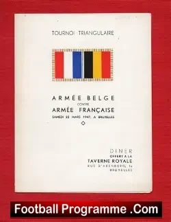 French Army v Belgian Army 1947 + Inv + Menu Signed