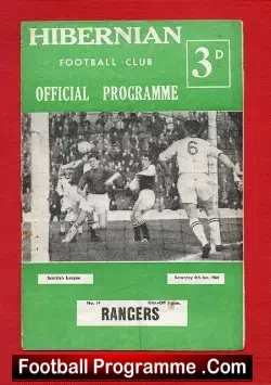 Hibernian Hibs v Glasgow Rangers 1964 - football programme