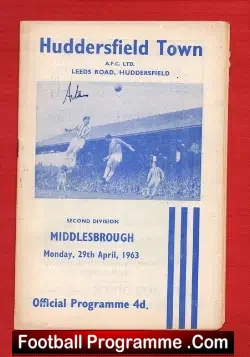 Huddersfield Town v Middlesbrough 1963 - Signed Autographed - football programme