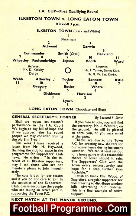 Ilkeston Town v Long Eaton Town 1952 – FA Cup