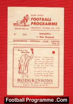 Lancashire Rugby v New Zealand 1955 – at Warrington
