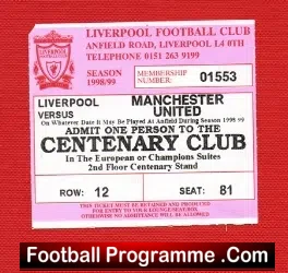 Liverpool v Manchester United 1999 – Treble Ticket Rearranged