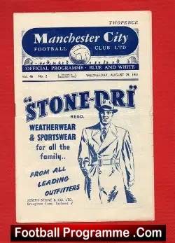Manchester City v Huddersfield Town 1951 - football programme