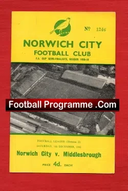 Norwich City v Middlesbrough 1961