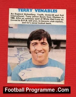 Queens Park Rangers Terry Venables Autographed Picture SIGNED
