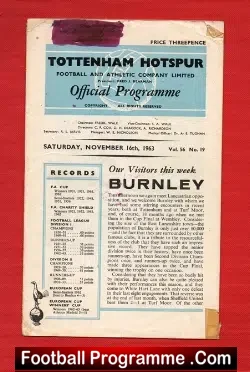 Tottenham Hotspur v Burnley 1963 – Multi Signed + Jimmy Greaves