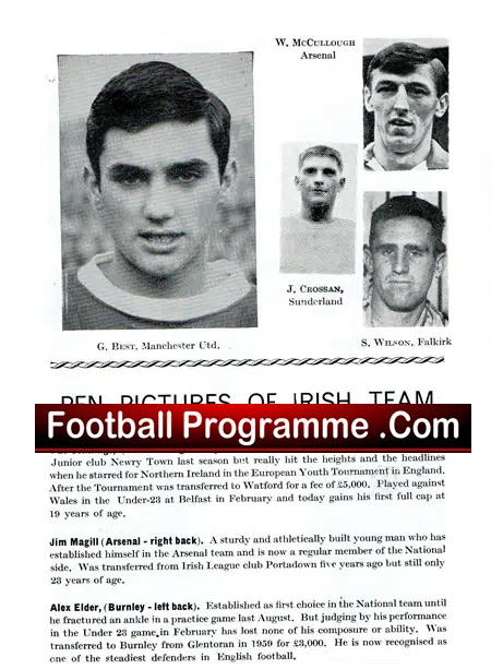 Wales v Northern Ireland 1964 – George Best Debut 1st Match