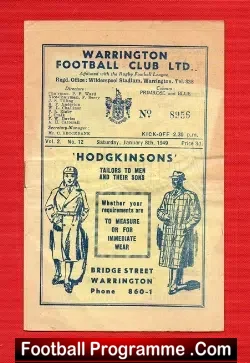 Warrington Rugby v Workington Town 1949