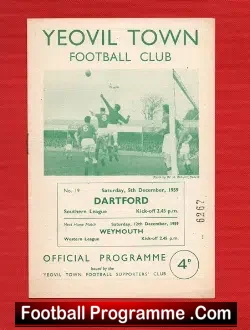 Yeovil Town v Dartford 1959 - football programme