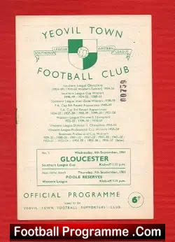 Yeovil Town v Gloucester 1961 - football programme