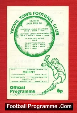Yeovil Town v Orient 1975 - Testimonial Match - football programme