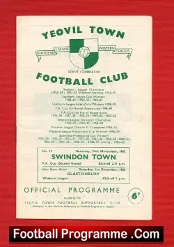 Yeovil Town v Swindon Town 1962 - football programme