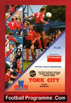 York City v Burnley 1994 - Multi Autographed SIGNED - football programme
