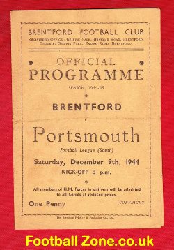 Brentford v Portsmouth 1944 – War Time Football Programme