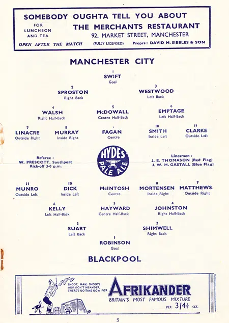 Manchester City v Blackpool 1948 - 1940s Football Programme