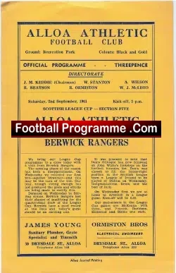Alloa Athletic v Berwick Rangers 1961