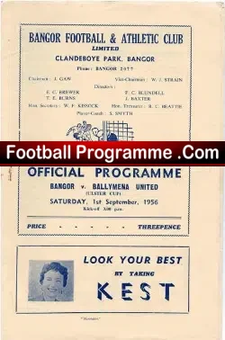 Bangor City v Ballymena 1956 – Irish Programme