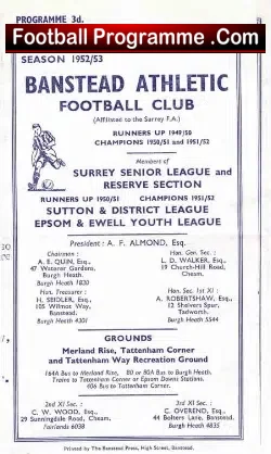 Banstead Athletic v Horley 1952