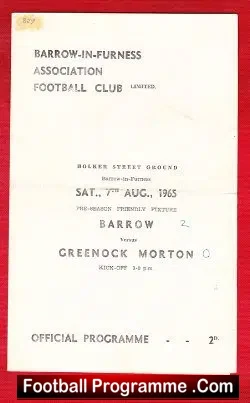 Barrow v Greenock Morton 1965 – Friendly Match
