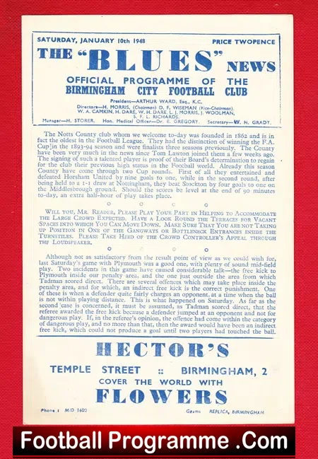 Birmingham City v Notts County 1948 – 1940s Football Programme