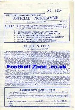 Bob Hacking Testimonial Benefit Match Southport 1953