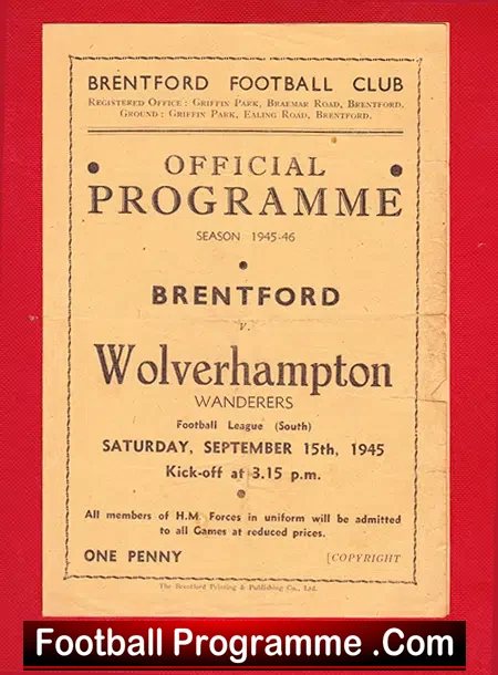 Brentford v Wolves 1945 – 1940s Football Programme