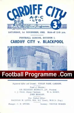 Cardiff City v Blackpool 1952