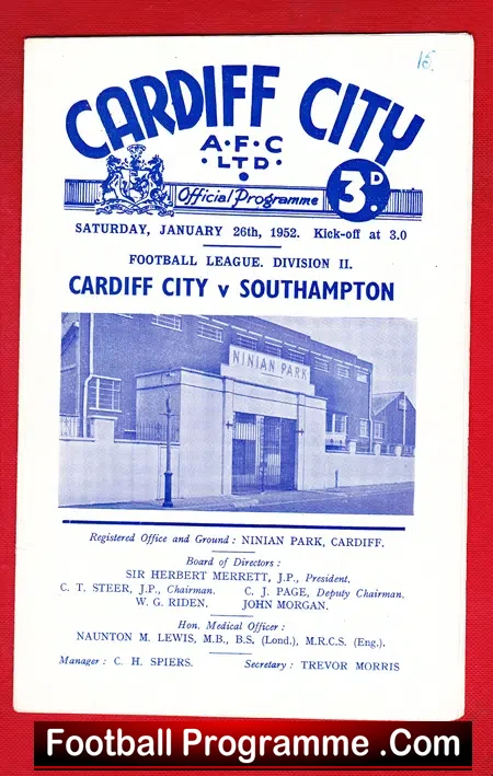 Cardiff City v Southampton 1952 – 1950s Football Programme