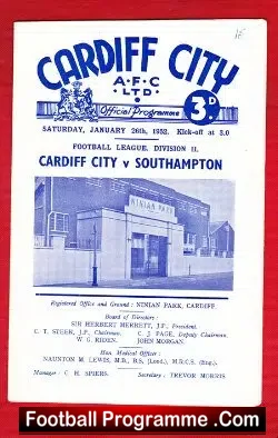 Cardiff City v Southampton 1952 – 1950s Football Programme