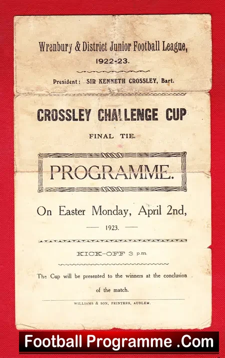 Crewe United v Wrinehill Athletic 1923 Old Football Memorabilia