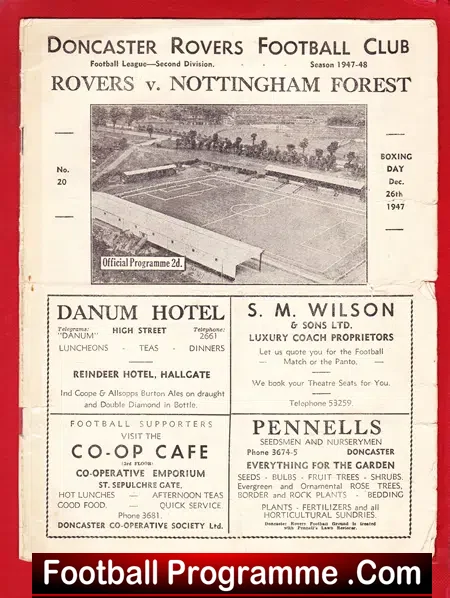 Doncaster Rovers v Nottingham Forest 1947 – 1940s Programme