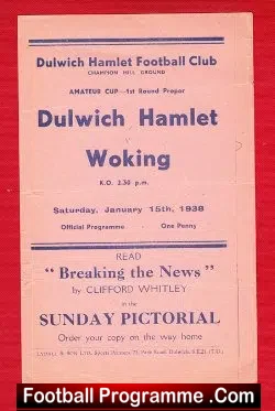 Dulwich Hamlet v Woking 1938 – Old Football Programmes