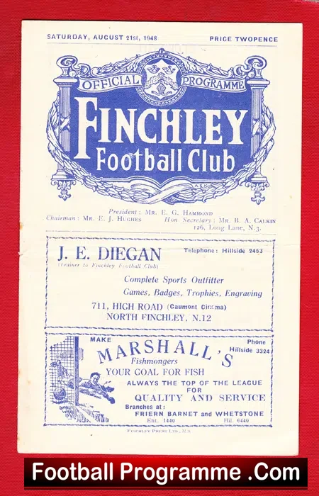 Finchley v Redhill 1948 – 1940s Football Programme
