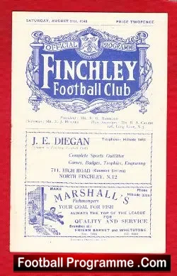 Finchley v Redhill 1948 – 1940s Football Programme