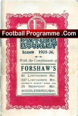 Forshaws Fixture Booklet 1935 – 30s Football Memorabilia