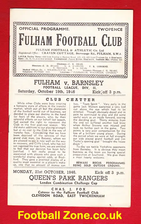 Fulham v Barnsley 1946
