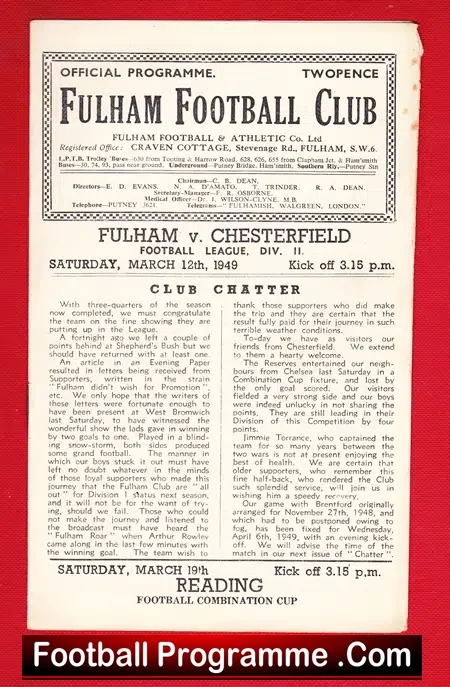 Fulham v Chesterfield 1948