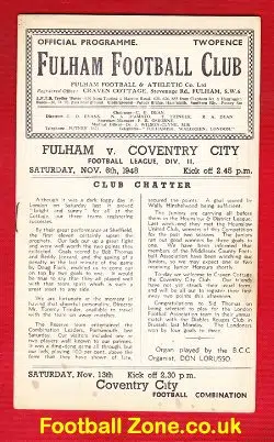 Fulham v Coventry City 1948 – 1940s Football Programme
