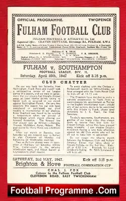 Fulham v Southampton 1947 - 1940s Programme - football programme