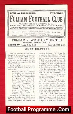 Fulham v West Ham 1949 – 1940s Programme