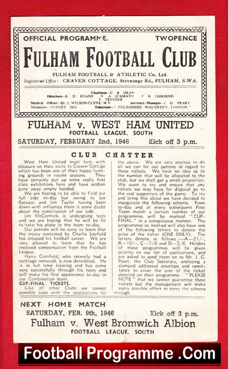 Fulham v West Ham United 1946 – 1940’s Programme