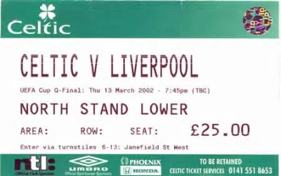 Glasgow Celtic v Liverpool 2002 – Football Ticket