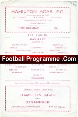 Hamilton Academical v Stranraer 1963