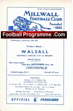 Millwall v Walsall 1961