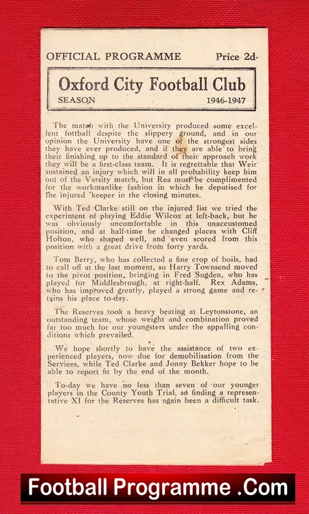 Oxford City v Wycombe Wanderers 1946
