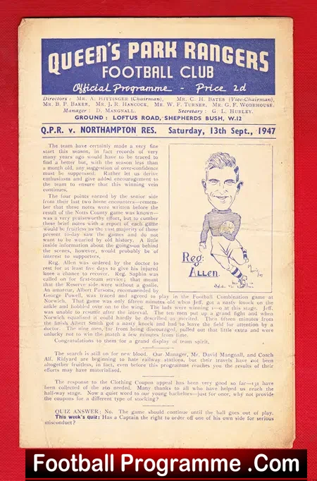Queens Park Rangers v Northampton Town 1947 – 1940s