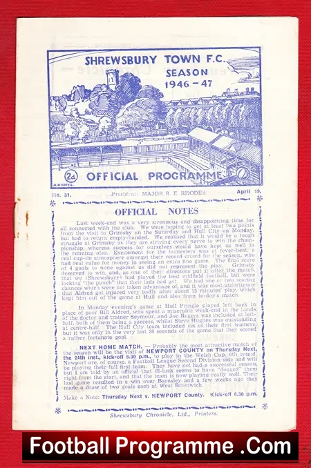 Shrewsbury Town v Frickley 1947 – RARE 1940s Programme