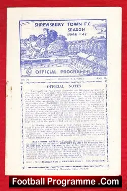 Shrewsbury Town v Frickley 1947 – RARE 1940s Programme